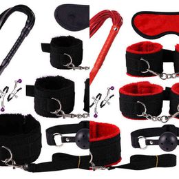 Nxy Sm Bondage Vrdios Exotic Accessories Nylon Set Handcuffs for Sex Toys Adult Games Nipple Clamps Whip Spanking Bdsm Woman 1223