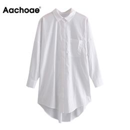 Aachoae Women Oversized White Blouse Batwing Sleeve Loose Casual Lady Tunic Tops Pleated Asymmetrical Long Shirt Female Blusas 210413