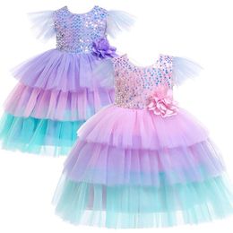 rainbow ball gowns Australia - Girl's Dresses Little Girl Sequins Tulle Kids Rainbow Sweet Princess Ball Gowns Baby Frocks Infant 1st First 2nd Birthday Outfits
