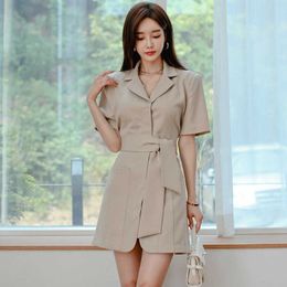 Sexy Hollow out Backless Womens Suit blazer Dress Women Short Sleeve Bandage Bodycon pencil Elegant office OL work 210529