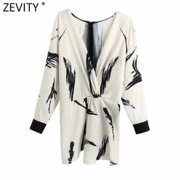 Women Vintage V Neck Ink Painting Knotted Casual Smock Blouse Office Lady Patchwork Kimono Shirts Chic Blusas Tops LS7430 210416