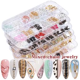 2021 Fashion 12 Grid Mixed Style Nail Chain Jewellery DIY Art Decoration Metal Nails Accessories for Finger Manicure Design Parts