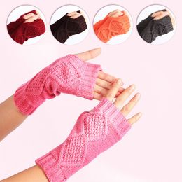 Winter Knitted Arm Fingerless Warm Gloves Solid Colour Soft Gloves For Women Girl Keep Hands Warm Half Finger Mittens