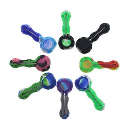 Wholesale Silicon Pipe With Glass Bowl Hand Spoon Pipes Multi Colours Dab Rig Smoking Tool VS Bong