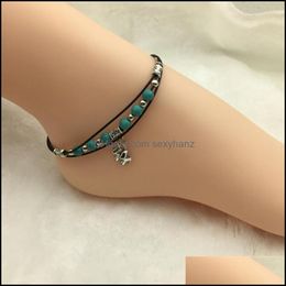 Anklets Jewelry 1Pc Tibetan Elephant Pendant Beads Anklet Foot Leather Chain Ankle Bracelet Beach Drop Delivery 2021 Yltvc