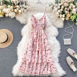 Bohemian Print Floral Vestidos Ruffles Spring Sweet Summer Fashion Beach Style Ins Women Dress 14371 210415