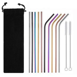 metal brush for cleaning Australia - Drinking Straws Rainbow Color Reusable Metal Straw Set With Cleaning Brush 304 Stainless Steel Straight Curved Drink Bar Party Accessories