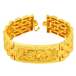 Bracelet Men Dragon Pattern Wrist Link Chain 18k Yellow Gold Filled Cool Hip Hop Gift Vintage Jewellery Present