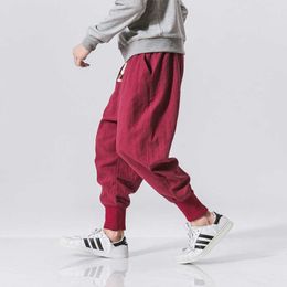 2021 New Cotton Harem Pants Men Solid Elastic Waist Streetwear Joggers Baggy Drop-Crotch Pants Casual Trousers Male Dropshipping X0723