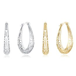 Hoop & Huggie Classic 925 Sterling Silver Earrings For Women Golden Hollow Out Flower Pattern Fine Jewellery Filigree Pendientes