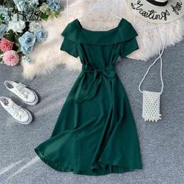 Summer Short Sleeve Dress Women Slim With Blet A-line Mini Dresses Fashion Womens Beach Bandage Long Robe 210525