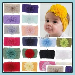 Headbands Jewelry Jewelry19 Color Chiffon Hairband Toddler Elastic Peony Flower Turban Baby Big Floral Headband Headwear Hair Aessories Drop