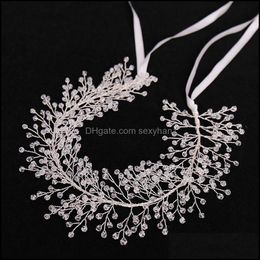 Jewellery Hair Clips & Barrettes Bridal Crown Headwear With Ribbon Luxury Rhinestones Inlaid Headband For Female Wedding Birthday Aessories Ml