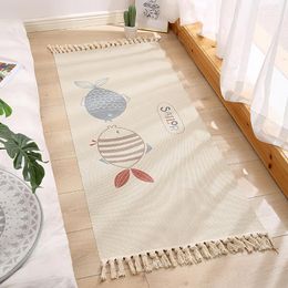 Tappeti tappeti per camera da letto in lino in cotone per soggiorno marocchino con nappa simpatico pesce area da comodino tappetini da parete per la casa