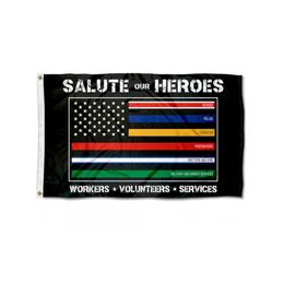 Salute our Heroes 3x5ft Flags Outdoor Indoor Banners 100D Polyester High Quality Vivid Color With Two Brass Grommets