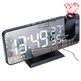 LED Digital Alarm Clock Watch Table Electronic Desktop Clocks USB Wake Up FM Radio Projector Bedroom Snooze Function Alarm