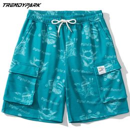 Men's Streetwear Short Pant Summer Hip Hop Oversize Side Pockets Soft Polyester Harajuku Sweatpant Drawstrings Casual Shorts 210601