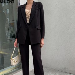 Women Korea OL Striped One Button Blazers Suits Spring Autumn Jacket And Long Pant Two Piece Office Lady Clothing Set 210514