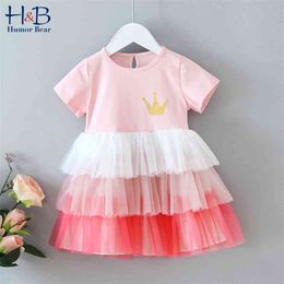 Summer Girls Dress Toddler Short Sleeve Net Yarn Cute Cake Children Baby Kids Clothing 210611
