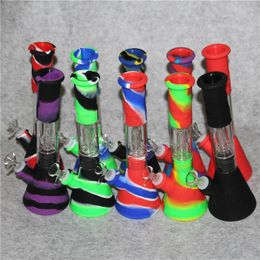 Silicone Bong hookah 11.42 Inch Beaker Base Water Pipes cartoon printing 14mm female unbreakable bongs Silicon Downstem & Glass Bowl