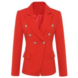 New Fashion 2021 Fall Winter Baroque Designer Blazer Women's Metal Lion Buttons Double Breasted Blazer Jacket Outer Coat Red X0721