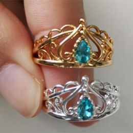 Wedding Rings Zircon Crown Couple For Women Friend Gold Stainless Steel Blue Stone Finger Ring Vintage Jewelry Anillos Bague BFF