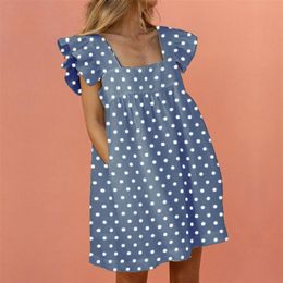 Blue Summer Women Dress Square Neck Sleeveless Mini Loose Beach Sundress Backless Sexy Casual Party Dresses Vestidos Y2k 210715