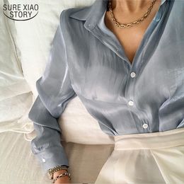 Autumn Fashion See Through White Satin Silk Shirt Vintage Blouse Women Long Sleeves Female Korean Loose Street Shirts 11971 210508