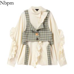 Nbpm Women Blouses Fashion Plaid Vest Women's Clothing Two-Piece Shirt Top Female Elegant Long Sleeve Shirt Blusas Mujer 210529