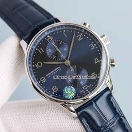 Luxury Watches 371491 Portugieser 41mm Stainless Steel ETA7750 Automatic Chronograph Mens Watch Sapphire Crystal Blue Dial Leather Strap Gents Wristwatches