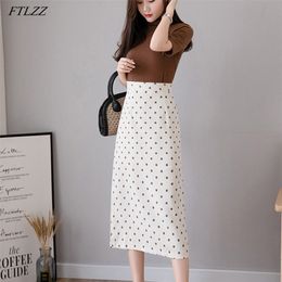 Vintage Women Polka Dot Black Skirt Spring Summer Female High Waist Medium Pencil Skirts Ladies Streetwear 210430