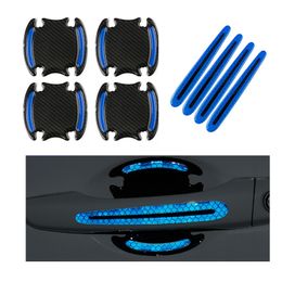 Blue Car Reflective Sticker Door Handle Door Bowl Protection Guards Trim Stickers Universal Reflective Warning Anti Collision Scratches Protector