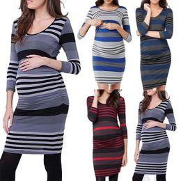 Maternity Dresses 2021top Women Casual Long Sleeve Wrap Pregnant Nursing Dress Woman Bodycon Pregnancy Clothing robe femme Q0713