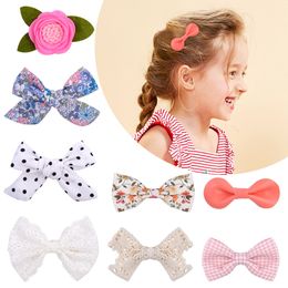 Baby Hairpins Hair Clips Girls Chiffon Flowers Grosgrain Rhinestone Clip Princess Safety Barrette Childrens Kids headwear Accessories set/10pcs YL235