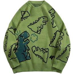 Sweater Men Harajuku Fashion Knitted Hip Hop Streetwear Dinosaur Cartoon Pullover Oversize Casual Couple O-Neck Vintage Sweaters 211008