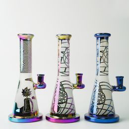 Rainbow Colorful Hookahs Glass Bongs 14mm Famle Joint Showerhead Perc Tube Heady Water Pipes Oil Dab Rig 9 Inch Straight