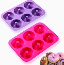 6 Cavity Silicone Donut Baking Moulds Pan Non-Stick Full-Sized Safe Mould Tray Maker for Cake Biscuit Bagels Muffins Heat Resistance Kitchen Bakeware