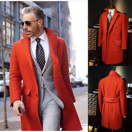Arancione tweed lana uomo cappotto lungo smoking inverno inverno caldo due pulsanti sposo festa riposa giacca business wear outfit un vestito