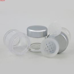 50 x 5G Clear Sample Make up Plastic Jar Travel 5ml powder case with 12 Holes Silver Cap Cosmetic Mini Cream Powder Containershigh qualtity