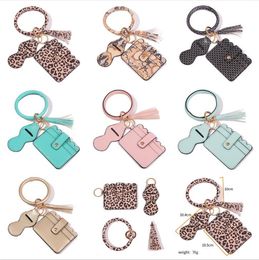 Wristlet Card Holder Keychain PU Leather Lipstick Holder Bag Bracelet Key Ring Hanging Coin Purse Women Girls Jewellery 7 Designs BT6600