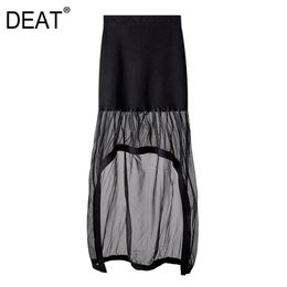 Long Halfbody Skirt Black Mesh Patchwork Knitting Zippers Hips Fake Two Pieces Spring And Summer Women Clothes GX108601 210421