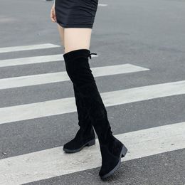 Boots Over The Knee For Women Autumn Thigh High Stretchable Suede Leather Motorcycle Botas Mujer