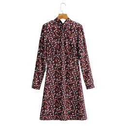 Spring Women Peach Heart Print Long Sleeve Midi Dress Female Stand Collar Lace Up Clothes Casual Lady Vestido D7193 210430