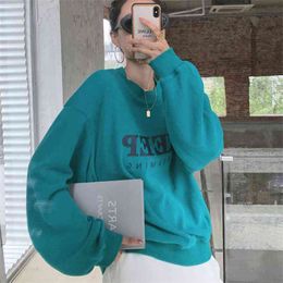 Spring Autumn Korea Fashion Women Long Sleeve Loose Pullovers All-matched Casual Letter Print Cotton O-neck Hoodies V66 210512