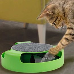 Interactive Cat Toys Mice Toy for Kittens Cat Scratcher Pad with Rotating Spinning Mouse Catch Mice Catnip Toy Playing Teaser 210929