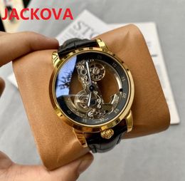 mens automatic mechanical hollow transparent watches 42mm 316L stainless steel case genuine leather wristwatches sapphire luminous watch montre de luxe