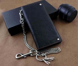 Wallet Leather Mens Fashion Real Biker Card/Money Long Purse W/ Key Chain