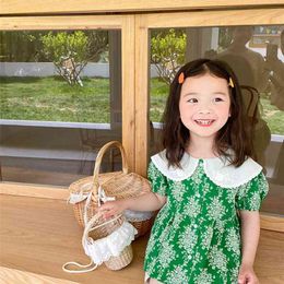 Summer fashion floral short sleeve shirts Girls cotton embroidery doll shirt Tops 210708