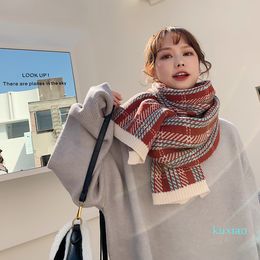Winter version of the two-purpose students autumn and winter thick warmetry knitting wool collar shawl Gentle style Plaid Scarf