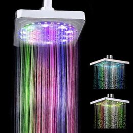 No Batteries Led Shower Head Bathroom Accessories Square Shower Top Spray Colourful Tri-Color LED Top Sprayer Showerhead H1209
